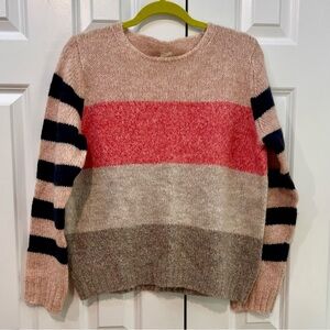 Rebecca Taylor Pink, Coral & Navy Striped Crewneck Sweater